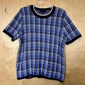 Cute multi-shaded blue plaid sweater tee!